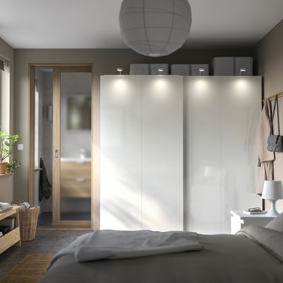 PAX / HASVIK Wardrobe combination, white/high-gloss/white, 78 3/4x26x79 1/4 "