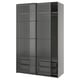 PAX / LUNDBRÄSMA Wardrobe with sliding doors, dark gray black/checkered glass, 59x26x92 7/8 "