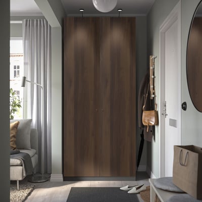 PAX / STORKLINTA Wardrobe combination, dark gray/dark brown stained oak effect, 39 3/8x14 7/8x93 1/8 "