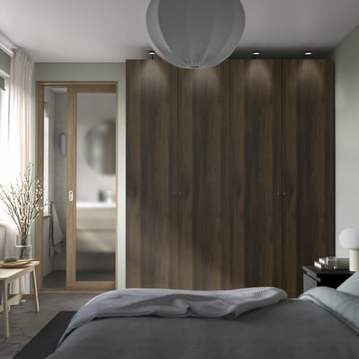 PAX / STORKLINTA Wardrobe combination, dark gray/dark brown stained oak effect, 78 3/4x26x93 1/8 "