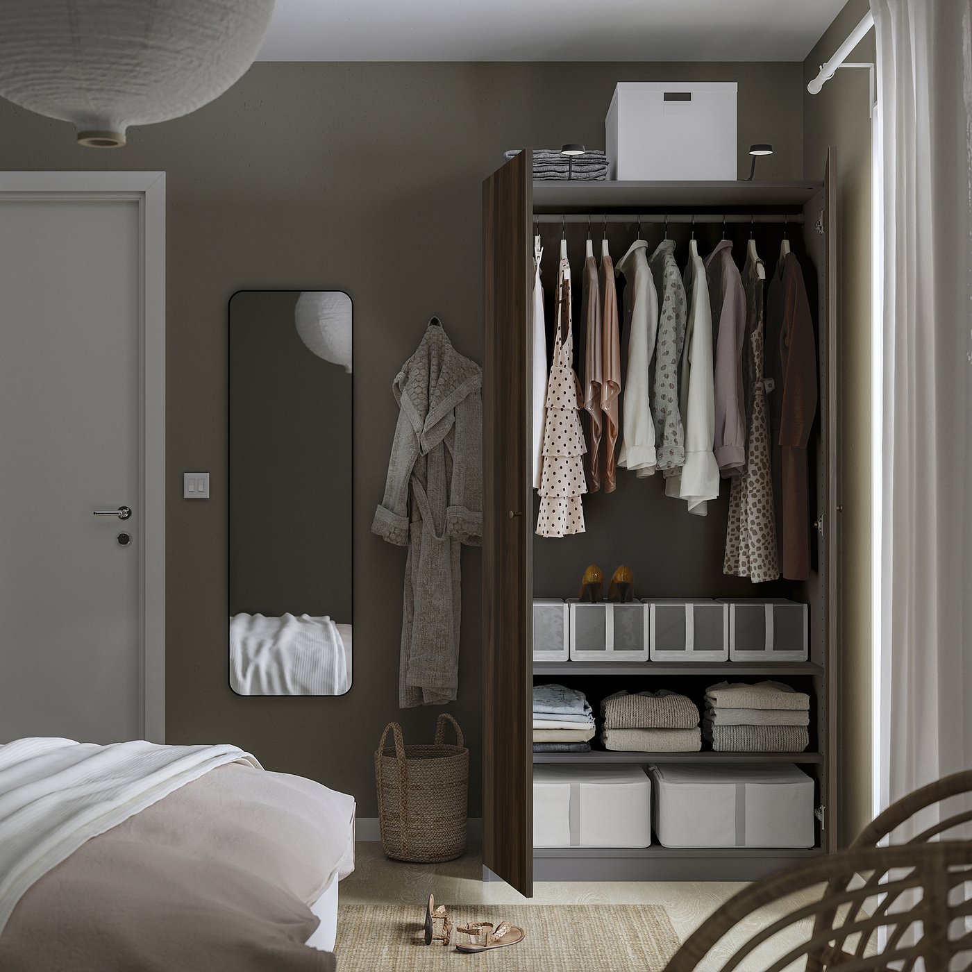 PAX / STORKLINTA wardrobe combination, dark gray/dark brown