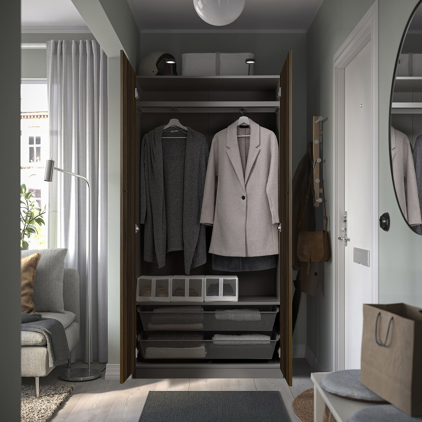 ダークブラウン60 PAX / STORKLINTA wardrobe combination, gray-beige/dark brown