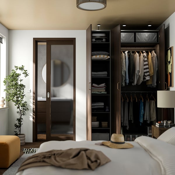 PAX / STORKLINTA Wardrobe combination, dark gray/dark brown stained oak effect, 59x22 7/8x93 1/8 "