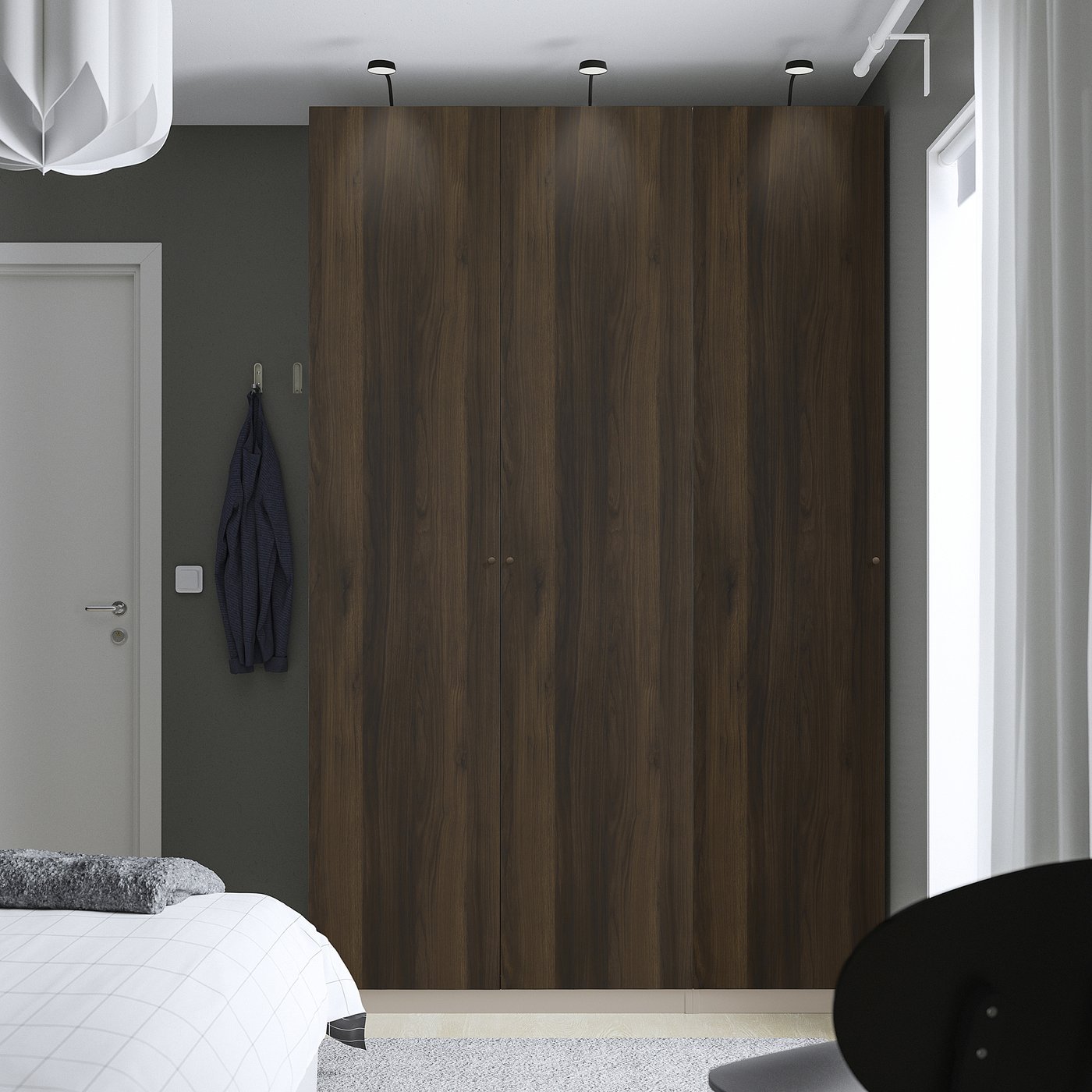 PAX / STORKLINTA wardrobe combination, gray-beige/dark brown