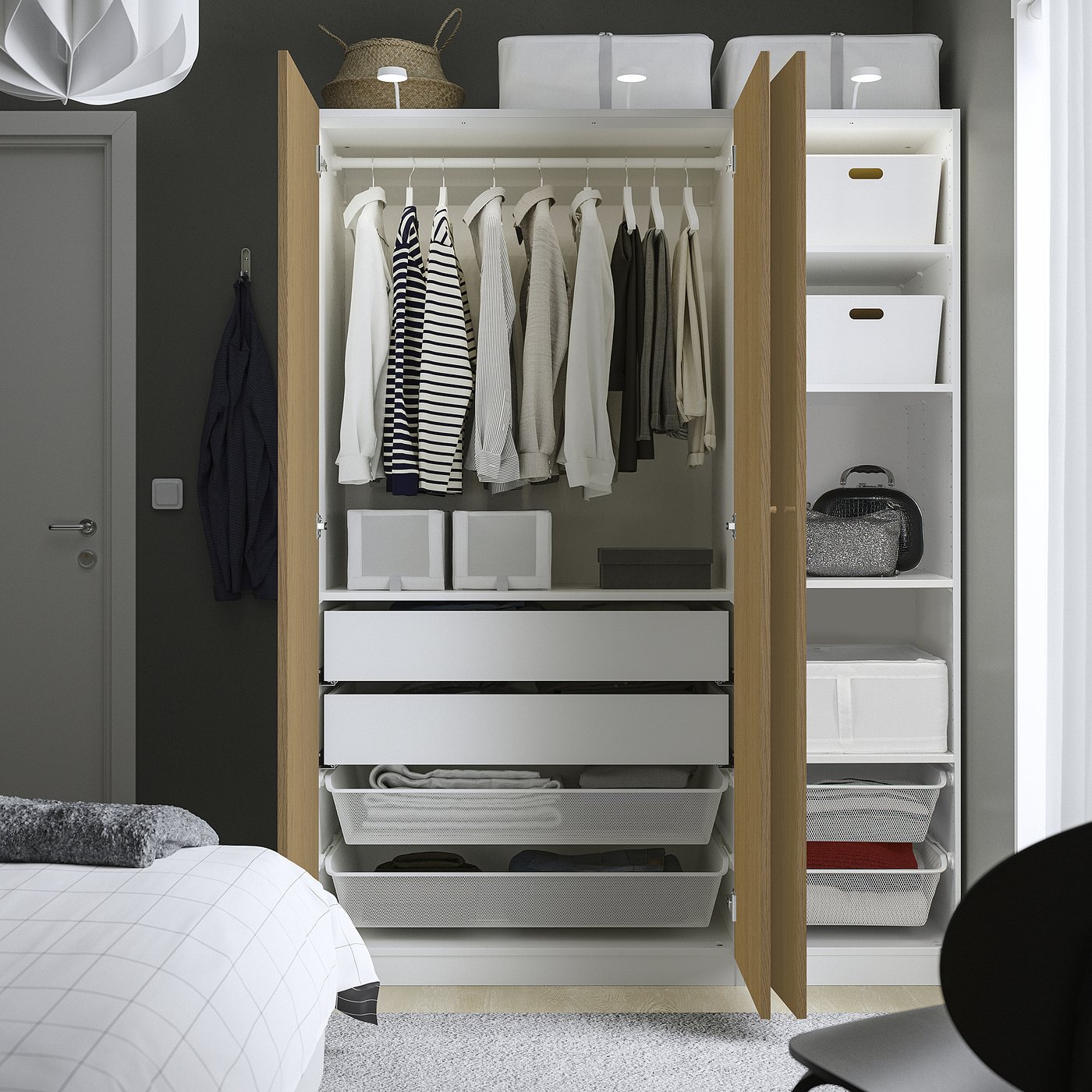 PAX / STORKLINTA wardrobe combination, white/oak effect