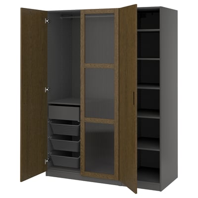 PAX / TONSTAD Wardrobe combination, dark gray brown/stained oak veneer glass, 59x23 5/8x79 1/4 "