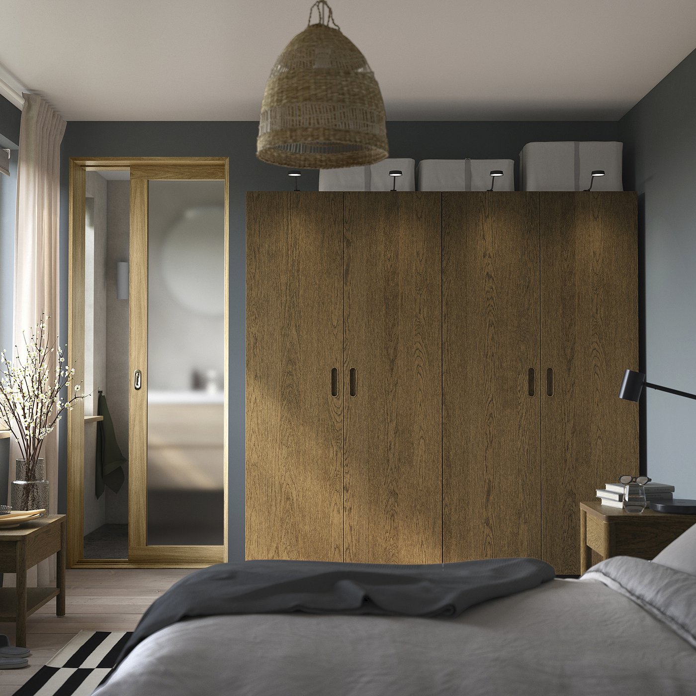 PAX / TONSTAD wardrobe combination, dark gray/brown stained oak