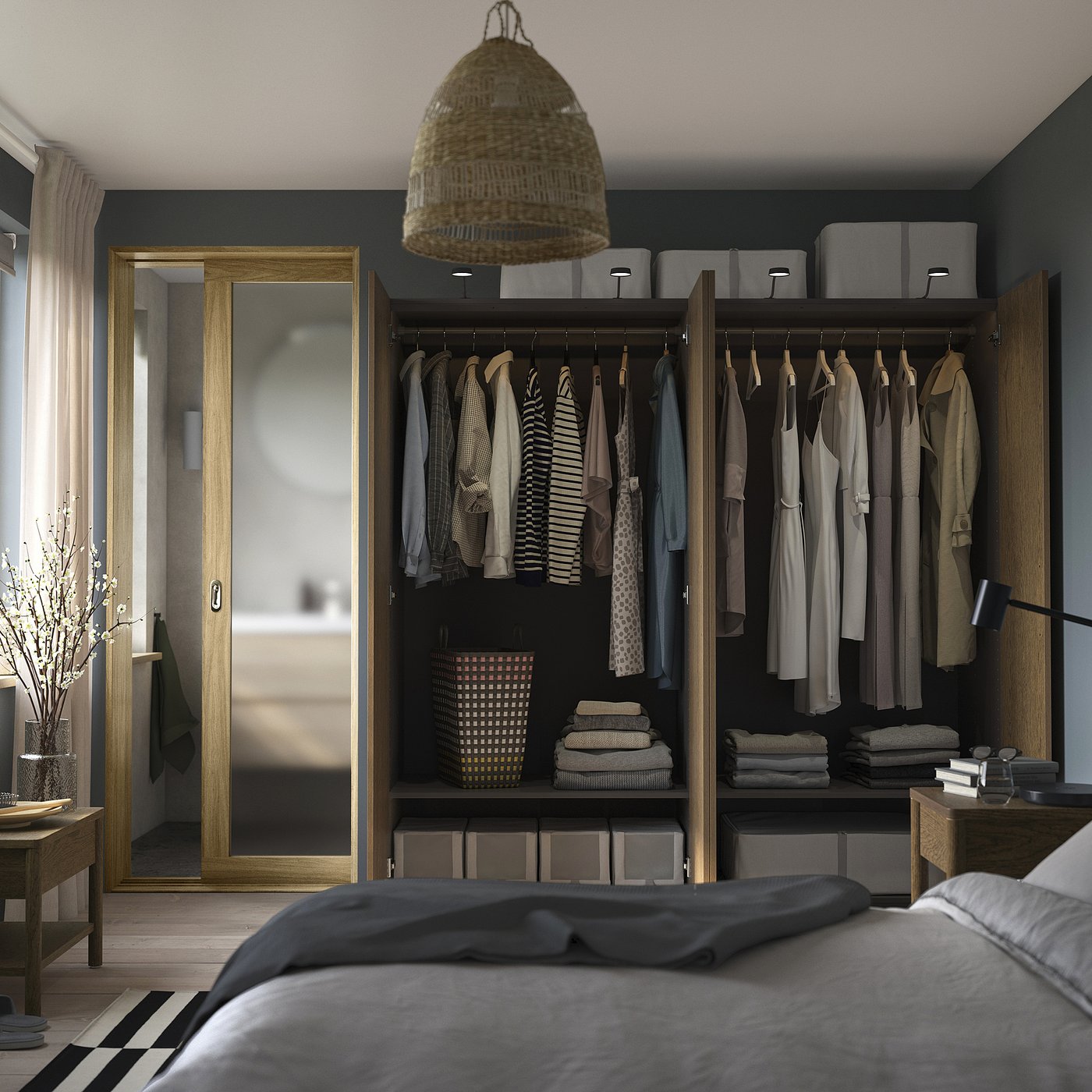 PAX / TONSTAD wardrobe combination, dark gray/brown stained oak