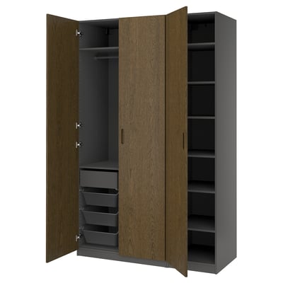 PAX / TONSTAD Wardrobe combination, dark gray/brown stained oak veneer, 59x23 5/8x93 1/8 "