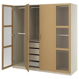 PAX / TONSTAD Wardrobe combination, gray-beige/oak veneer glass, 78 3/4x23 5/8x79 1/4 "