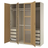 PAX / TONSTAD Wardrobe combination, gray-beige/oak veneer glass, 78 3/4x23 5/8x93 1/8 "