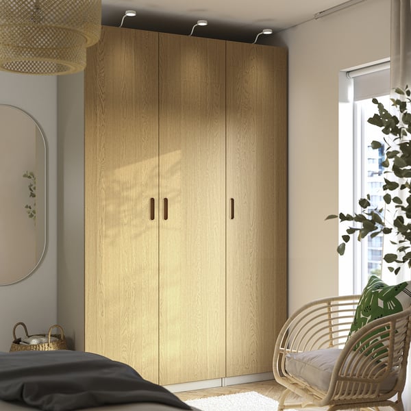 PAX / TONSTAD Wardrobe combination, gray-beige/oak veneer, 59x23 5/8x93 1/8 "