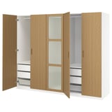 PAX / TONSTAD Wardrobe combination, white/oak veneer glass, 98 3/8x23 5/8x79 1/4 "