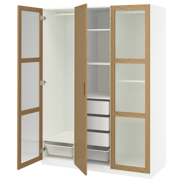 PAX / TONSTAD Wardrobe combination, white/oak veneer glass, 59x23 5/8x79 1/4 "