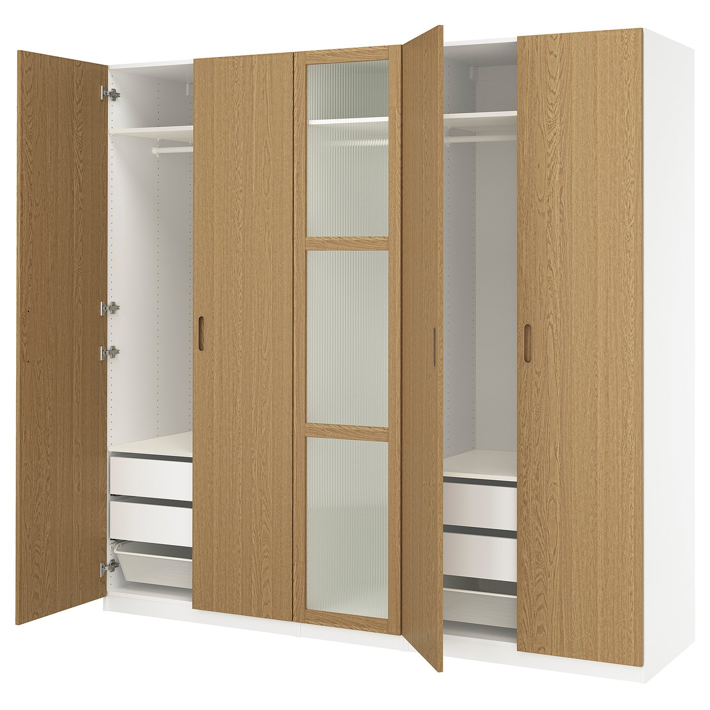 PAX / TONSTAD wardrobe combination, white/oak veneer glass