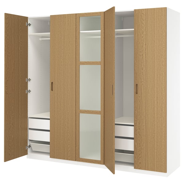 PAX / TONSTAD Wardrobe combination, white/oak veneer glass, 98 3/8x23 5/8x93 1/8 "