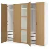 PAX / TONSTAD Wardrobe combination, white/oak veneer glass, 98 3/8x23 5/8x93 1/8 "