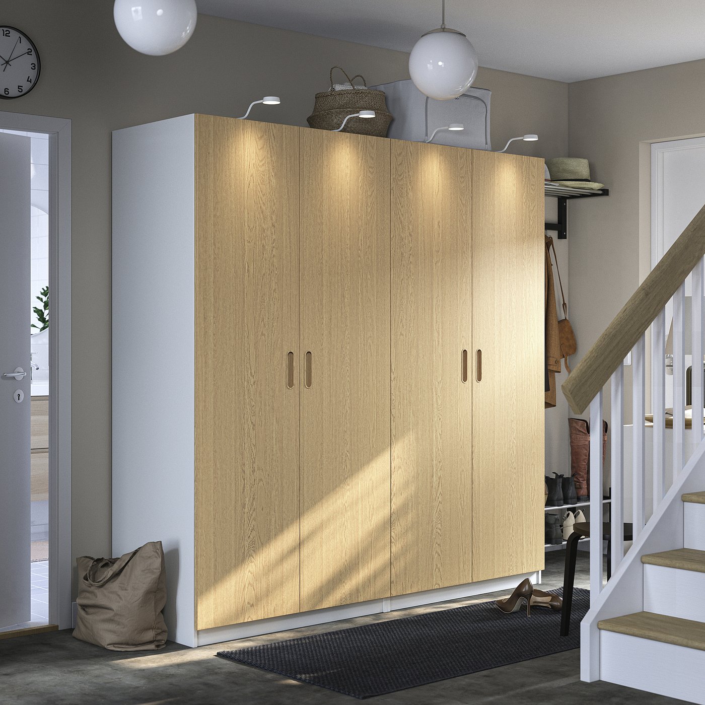 PAX / TONSTAD wardrobe combination, white/oak veneer, 200x60x201