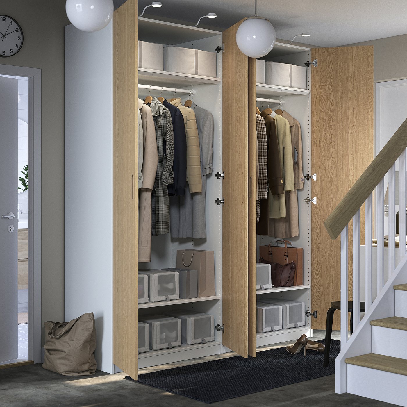 PAX / TONSTAD wardrobe combination, white/oak veneer, 200x60x236