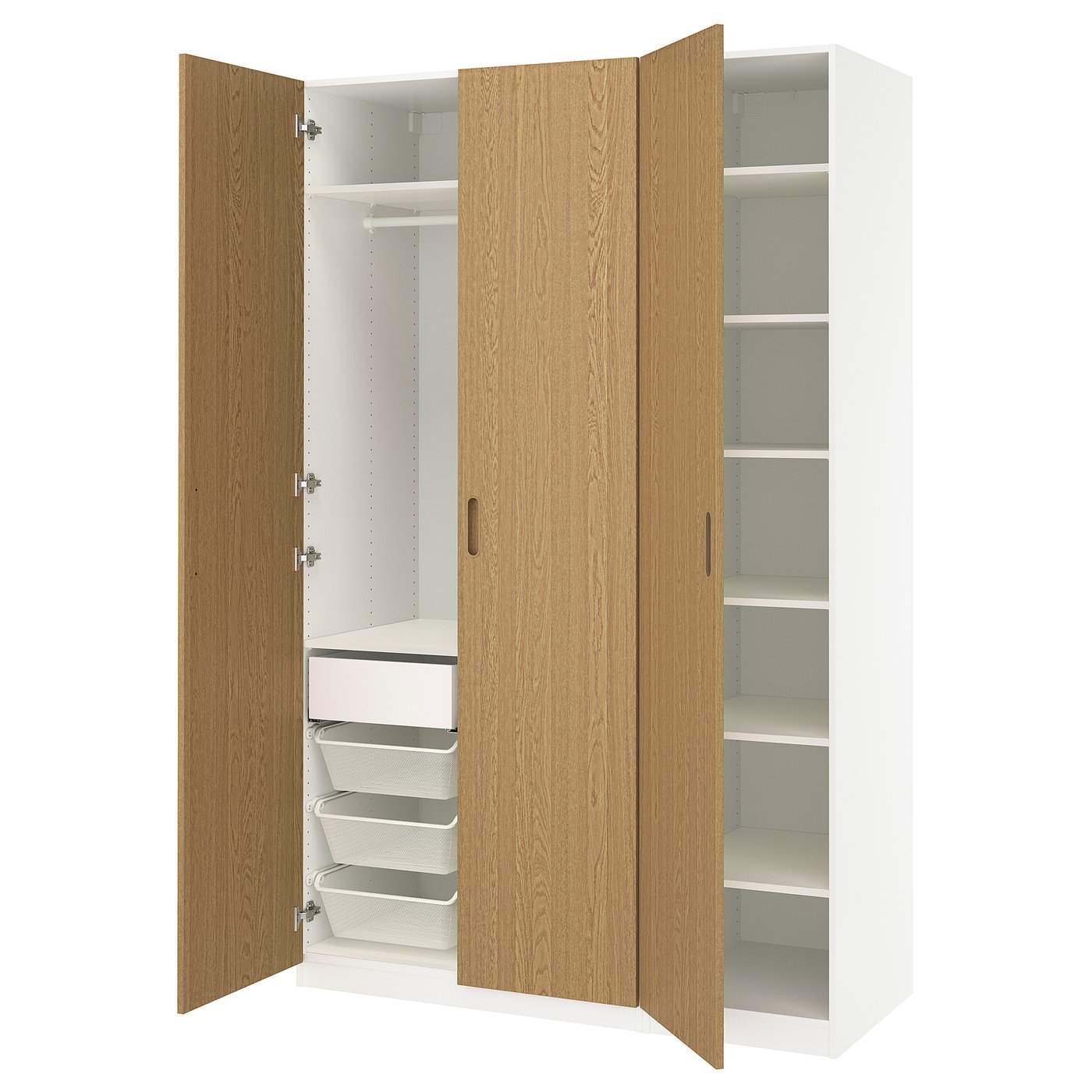 PAX / TONSTAD wardrobe combination, white/oak veneer, 150x60x236