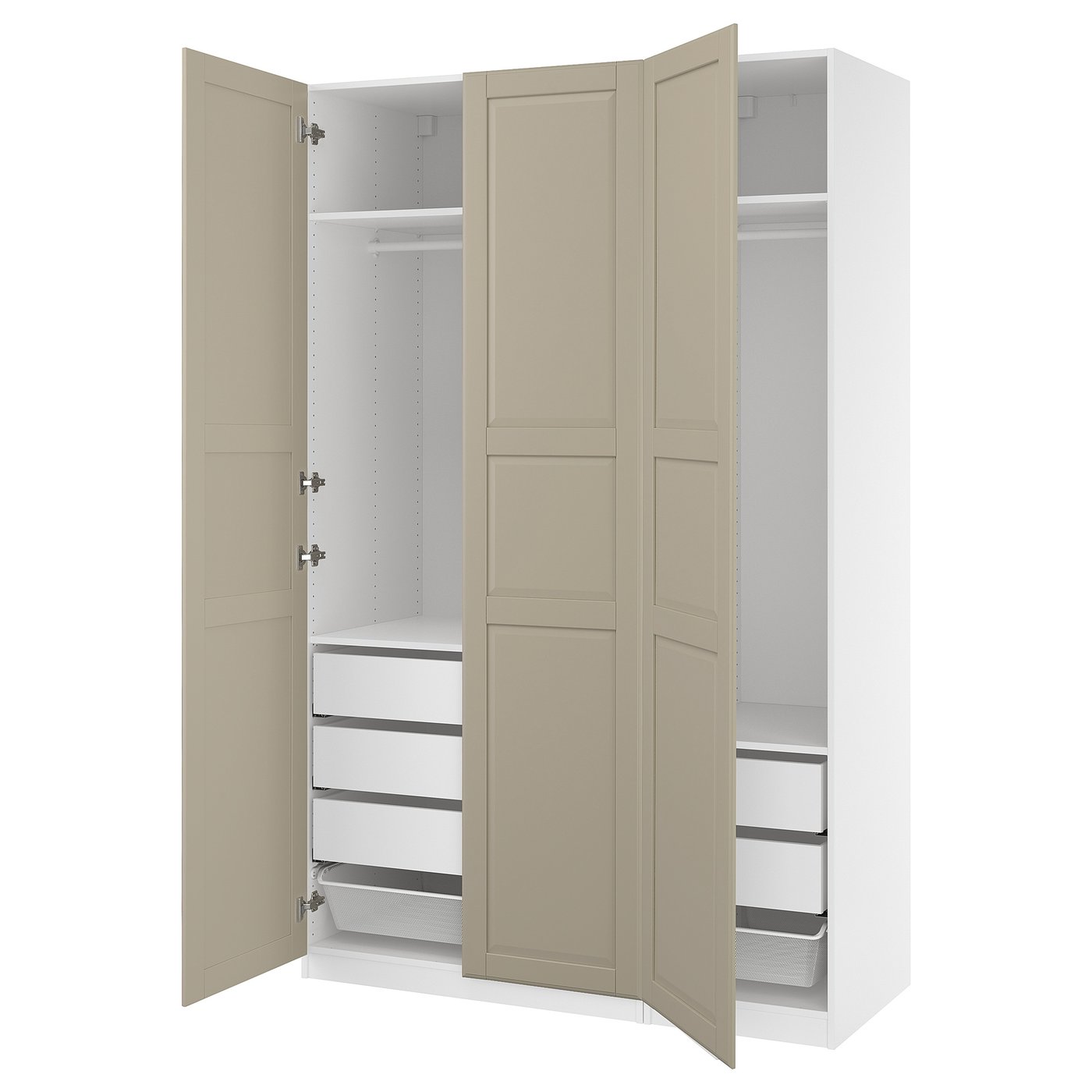 PAX / TYSSEDAL wardrobe combination, white/gray-beige, 150x60x236