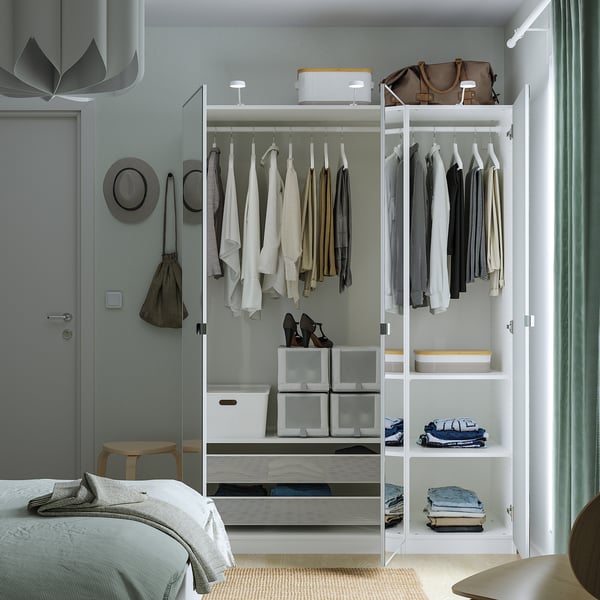 PAX / VIKEDAL Wardrobe combination, white/mirror glass, 150x60x201 cm