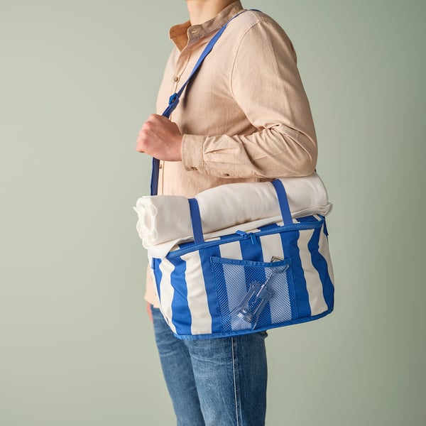 PILLERSTARR Cooler bag, patterned/blue, 15x8 ¾x10 ¼ "