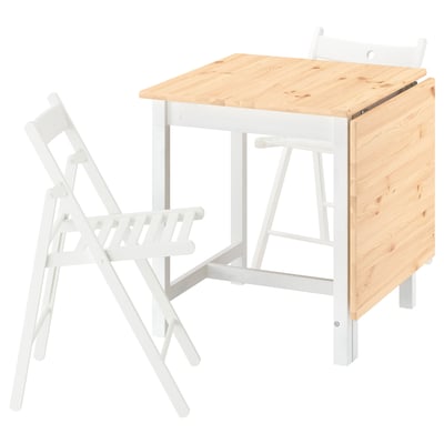 PINNTORP / FRÖSVI Table and 2 folding chairs, light brown stained white/pine white, 26 3/8/48 7/8x29 1/2 "