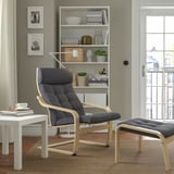 POÄNG Armchair and footstool, birch veneer/Gunnared dark gray