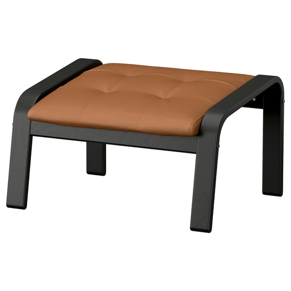 POÄNG Footstool, black/Grann golden brown