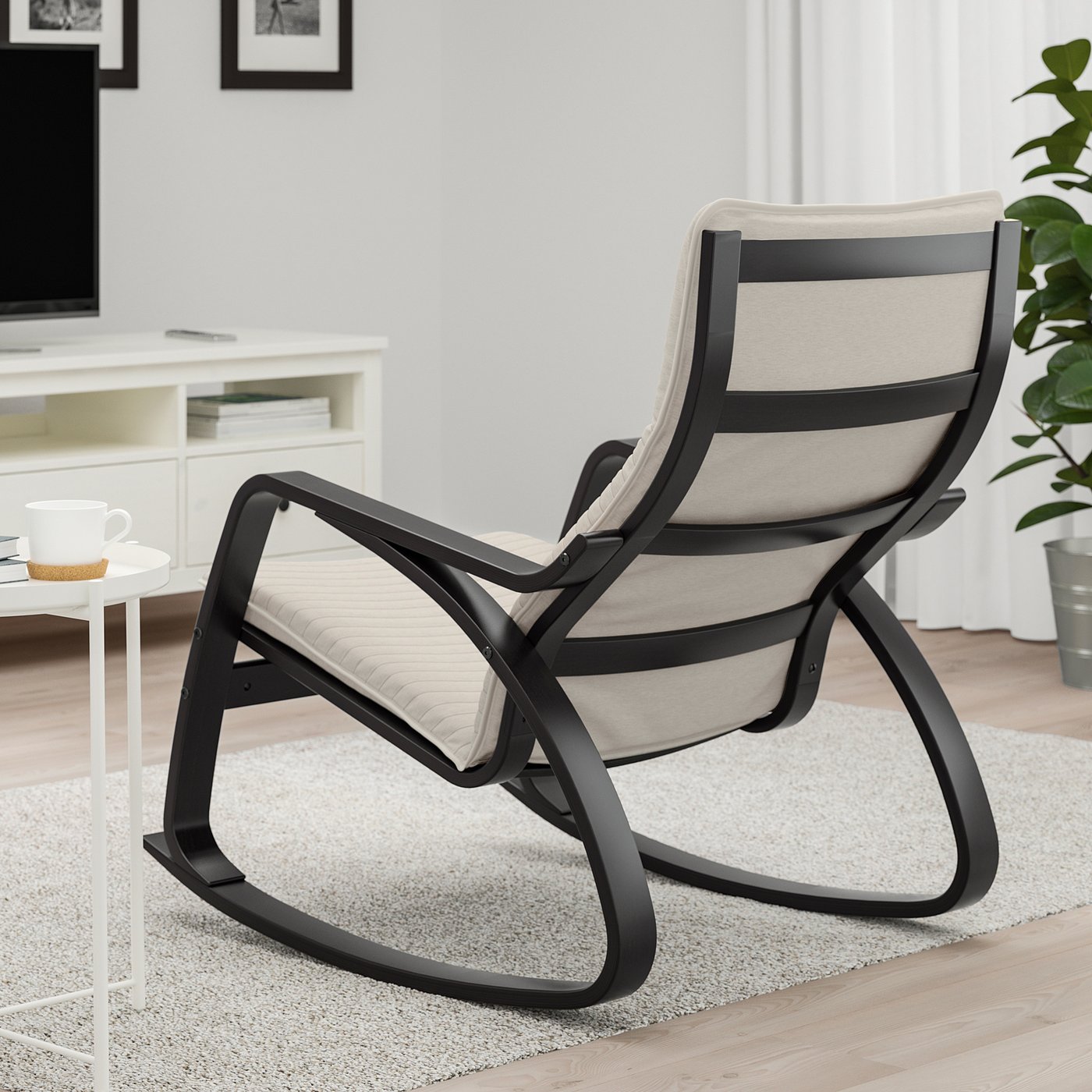 POÄNG rocking chair, black-brown/Knisa light beige - IKEA CA