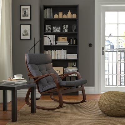 POÄNG Rocking chair, brown/Gunnared dark gray