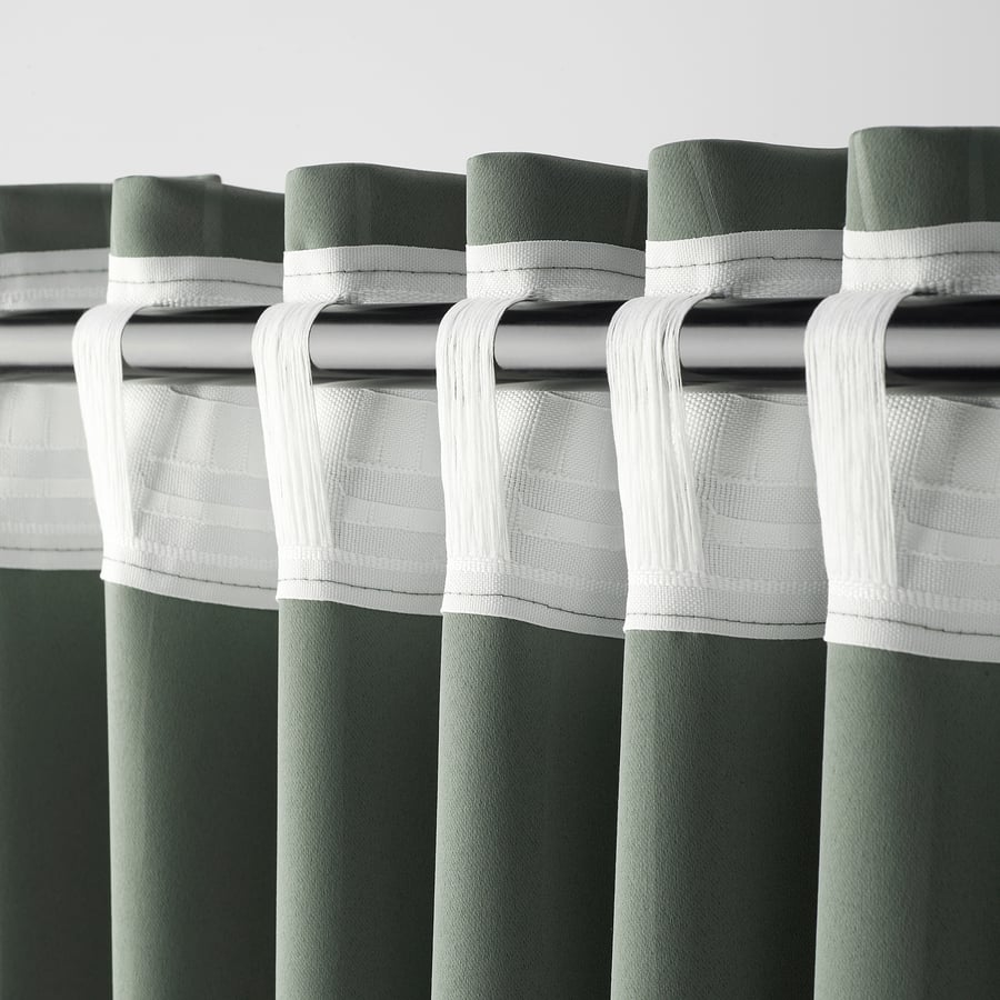 PRAKTTIDLÖSA room darkening curtains, 1 pair, green, 145x250 cm (57x98