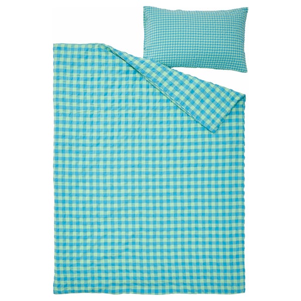 RÅGBLOMMA Duvet cover and pillowcase(s), light green/light blue, Twin