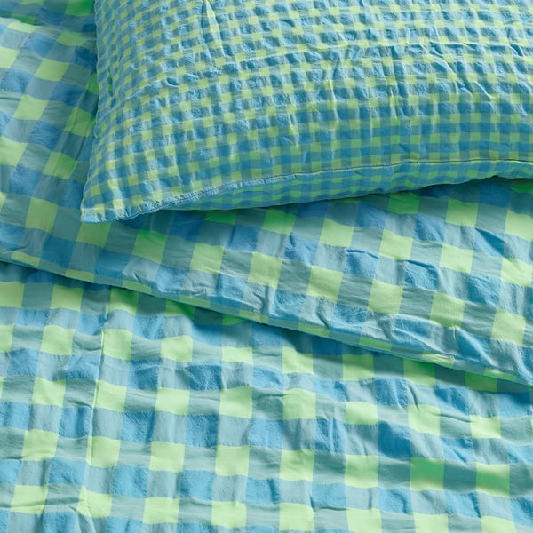 RÅGBLOMMA Duvet cover and pillowcase(s), light green/light blue, Full/Queen (Double/Queen)