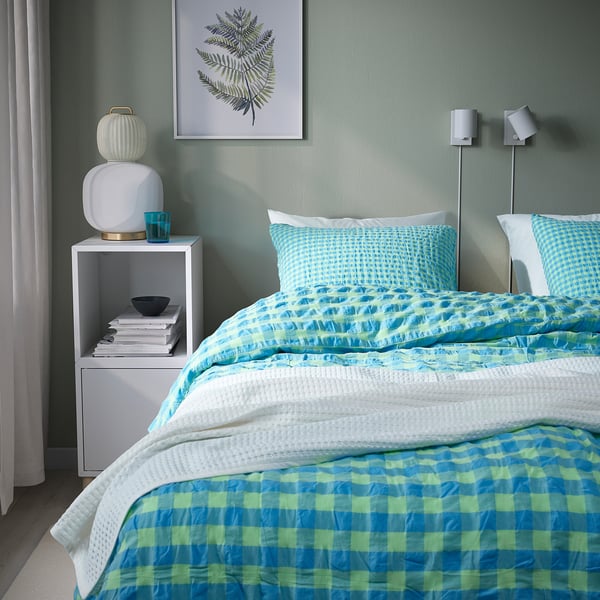 RÅGBLOMMA Duvet cover and pillowcase(s), light green/light blue, Full/Queen (Double/Queen)