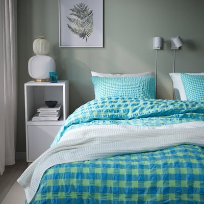 RÅGBLOMMA Duvet cover and pillowcase(s), light green/light blue, Full/Queen (Double/Queen)