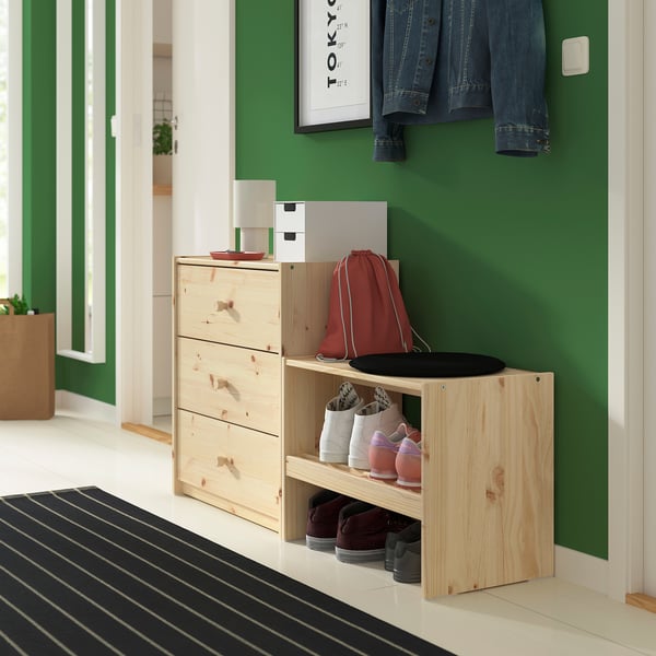 RAGGBERG Bench with shoe storage, pine, 23 5/8x13 3/4x17 3/4 "
