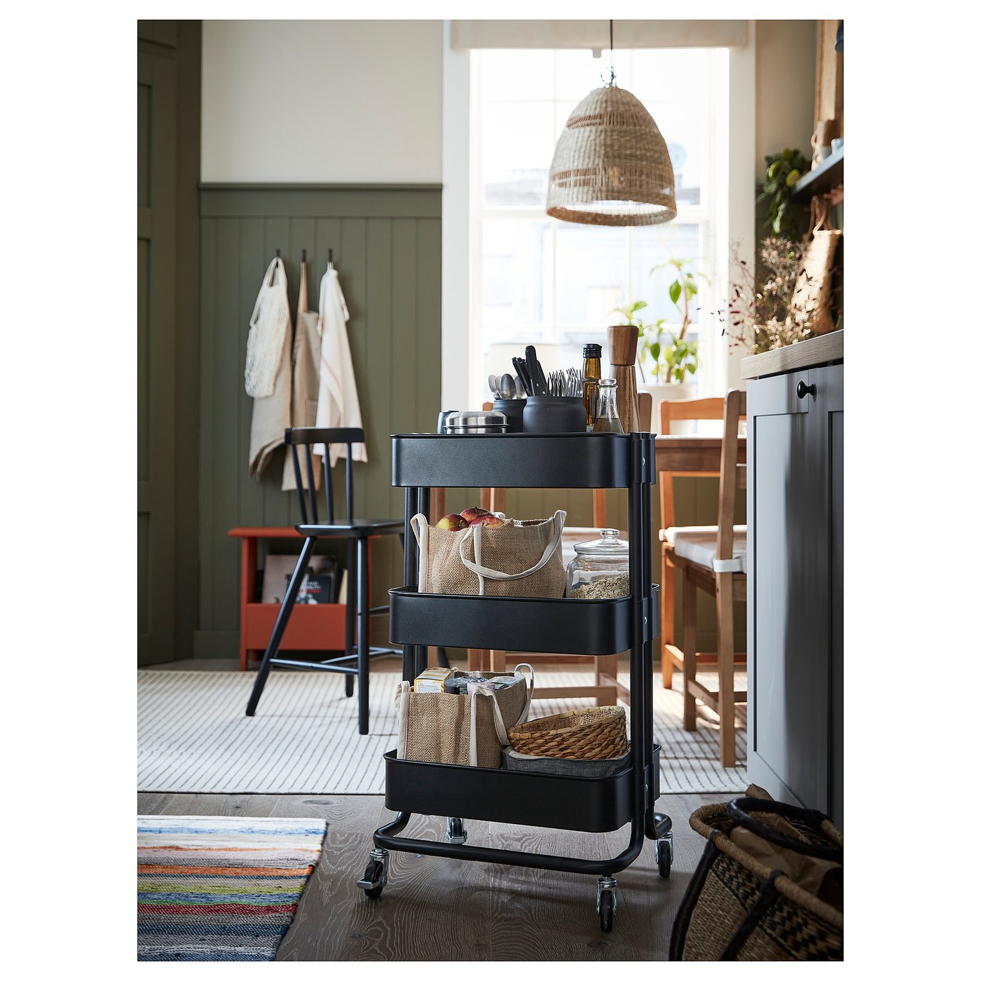 RÅSKOG utility cart, black, 35x45x77 cm (133/4x173/4x303/8