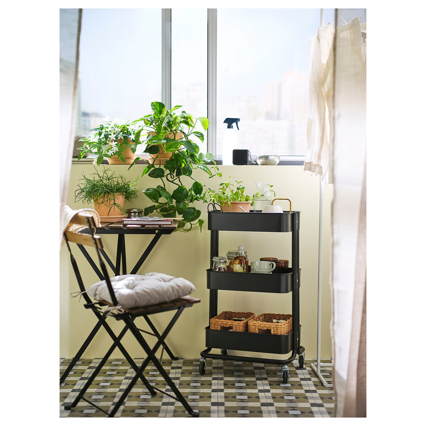 RÅSKOG utility cart, black, 35x45x77 cm (133/4x173/4x303/8