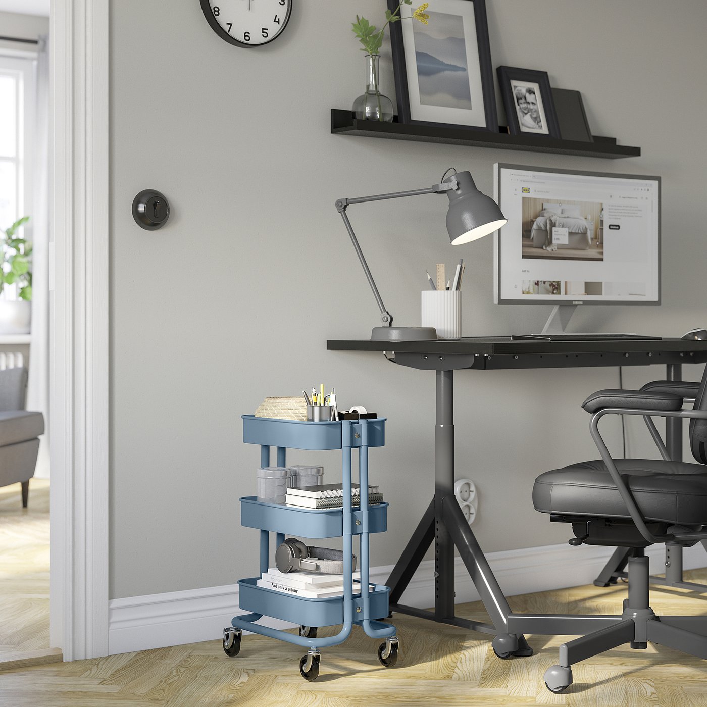 RÅSKOG utility cart, gray-blue, 28x38x61 cm (11x15x24