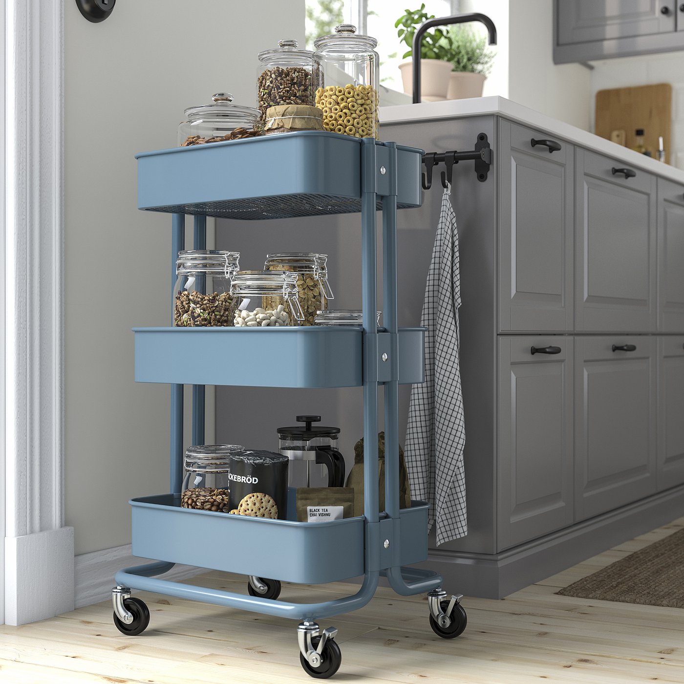 RÅSKOG utility cart, gray-blue, 35x45x77 cm (133/4x173/4x303/8