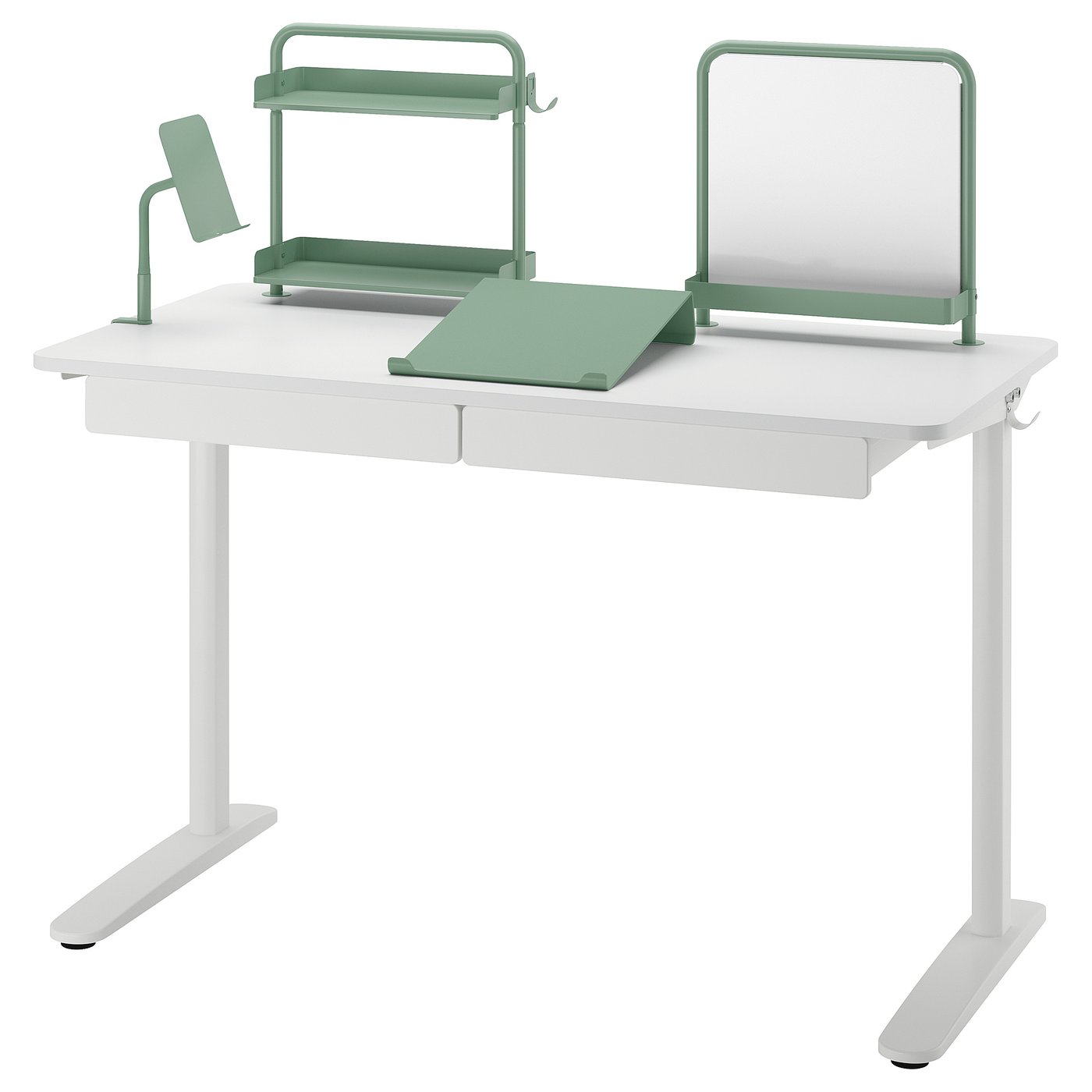 RELATERA desk combination, white/light gray-green, 117x60 cm (461