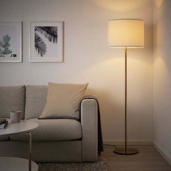 RINGSTA / SKAFTET Floor lamp - white, brass - IKEA