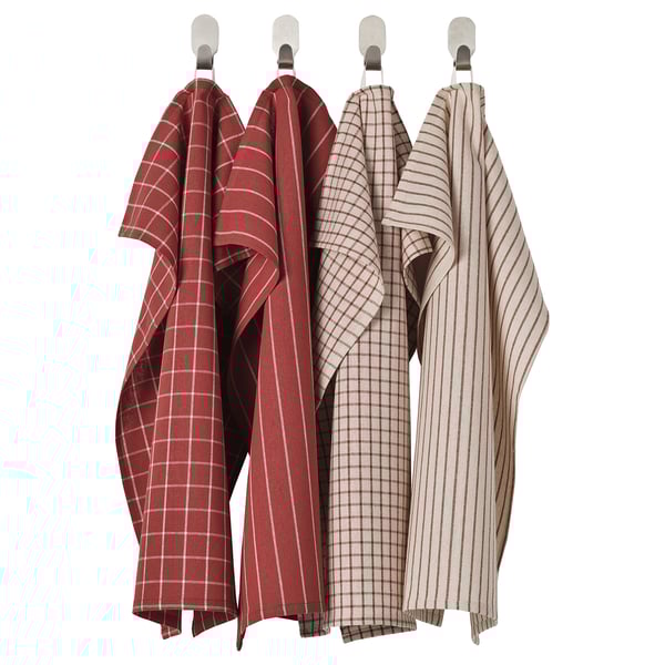 RINNIG Tea-towel, red/beige striped, 18x24 "