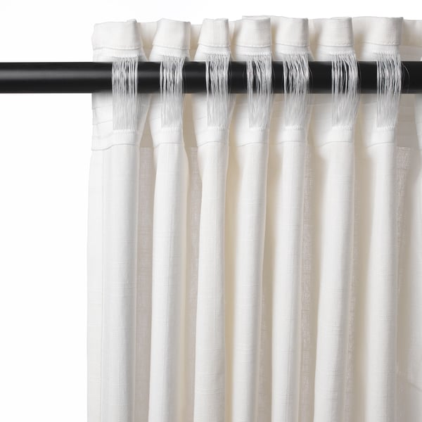 RITVA Curtains with tie-backs, 1 pair, white/with heading tape, 57x65 "