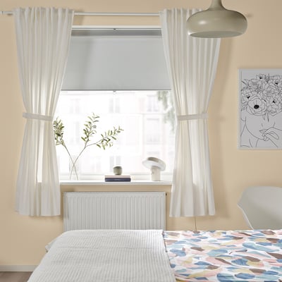 RITVA Curtains with tie-backs, 1 pair, white/with heading tape, 57x65 "
