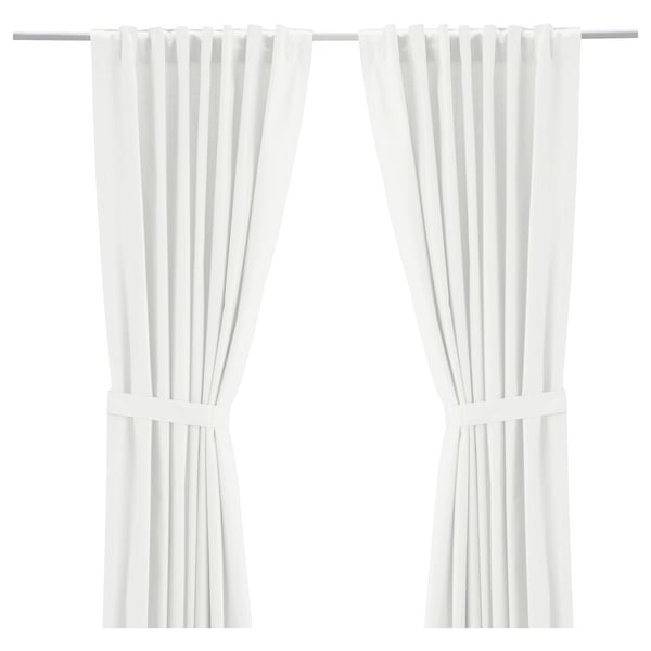 RITVA Curtains with tie-backs, 1 pair, white/with heading tape, 57x65 "