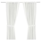 RITVA Curtains with tie-backs, 1 pair, white/with heading tape, 57x65 "