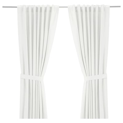 RITVA Curtains with tie-backs, 1 pair, white/with heading tape, 57x98 "